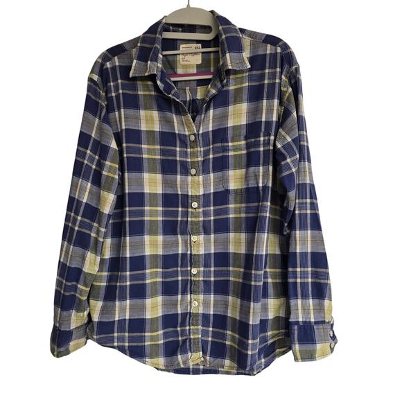 Women's American Eagle "Boyfriend Fit" Blue Yellow Plaid Button Down  Size Small - Picture 1 of 10